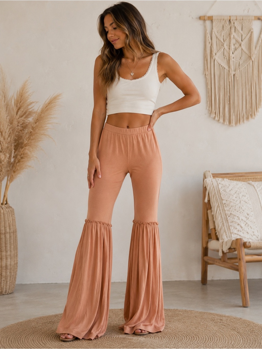 POL Dusty Blush Bell Bottom Pants NWT Small Boho Festival Flare